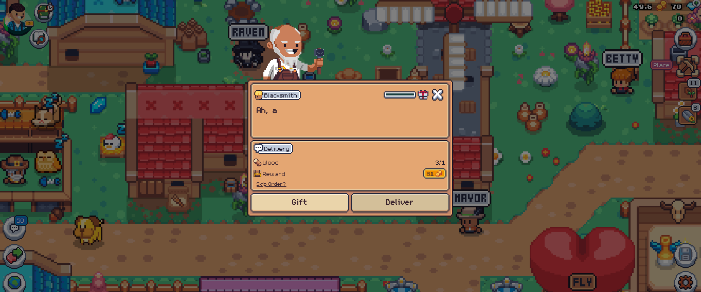 Primer delivery completado con Blacksmith en Sunflower Land